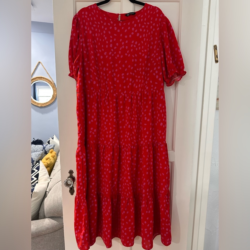 PrettyGarden Red and Pink midi Dress